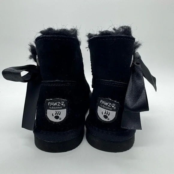 PAWZ Black Suede Boots with Ribbon Girls Size 10 Kids Bearpaw NEW - Picture 2 of 6